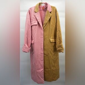 Women’s Coat - L'ATISTE By LALA Pink and Tan Trench Coat Lined Size Large